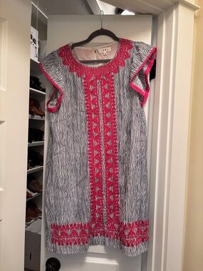 THML Striped Dress with Pink Embroidery
